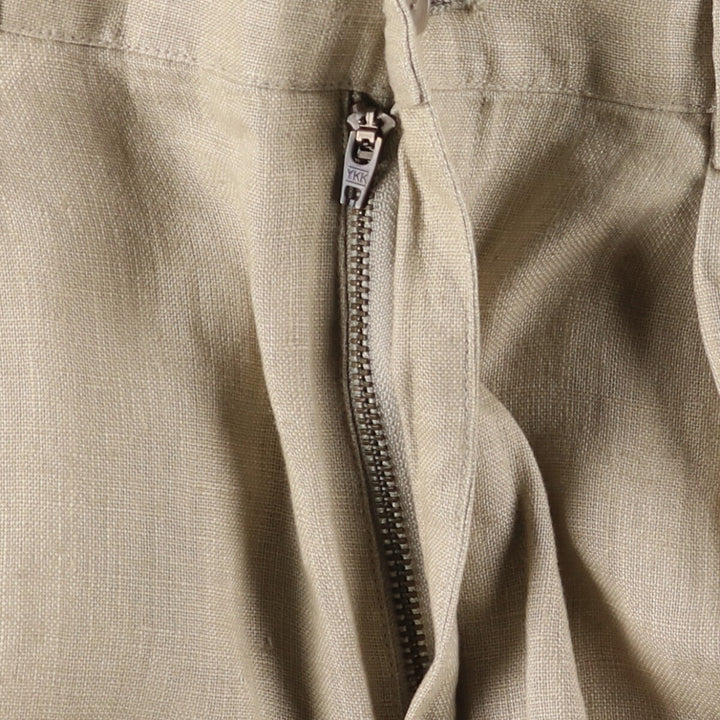 90'S J.Crew Two-pleat Linen Pants Slacks Men's Vintage W33 linen Beige type Vintage Second Hand