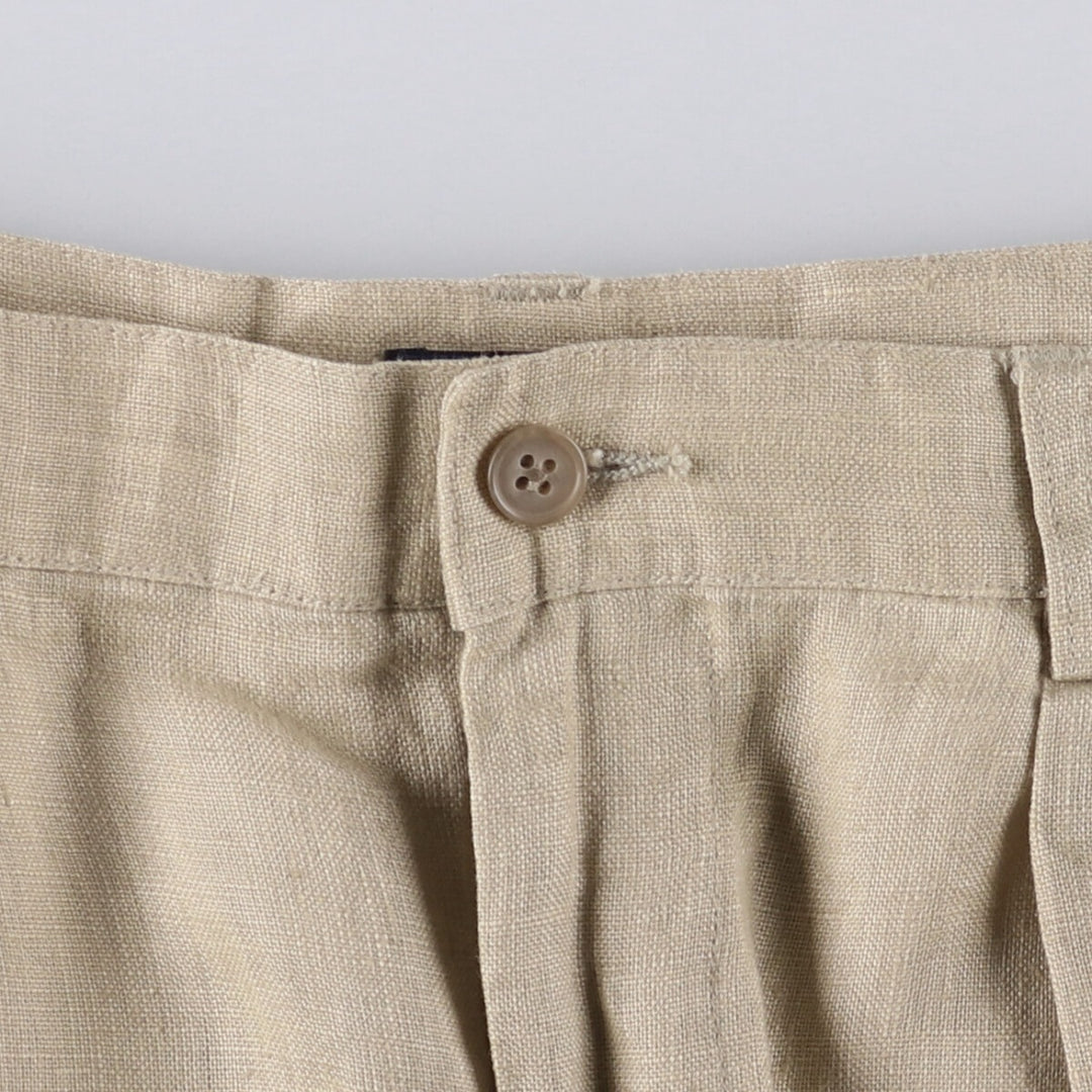 90'S J.Crew Two-pleat Linen Pants Slacks Men's Vintage W33 linen Beige type Vintage Second Hand