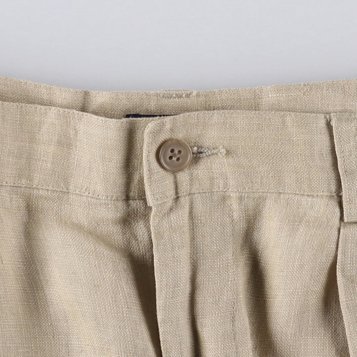 90'S J.Crew Two-pleat Linen Pants Slacks Men's Vintage W33 linen Beige type Vintage Second Hand