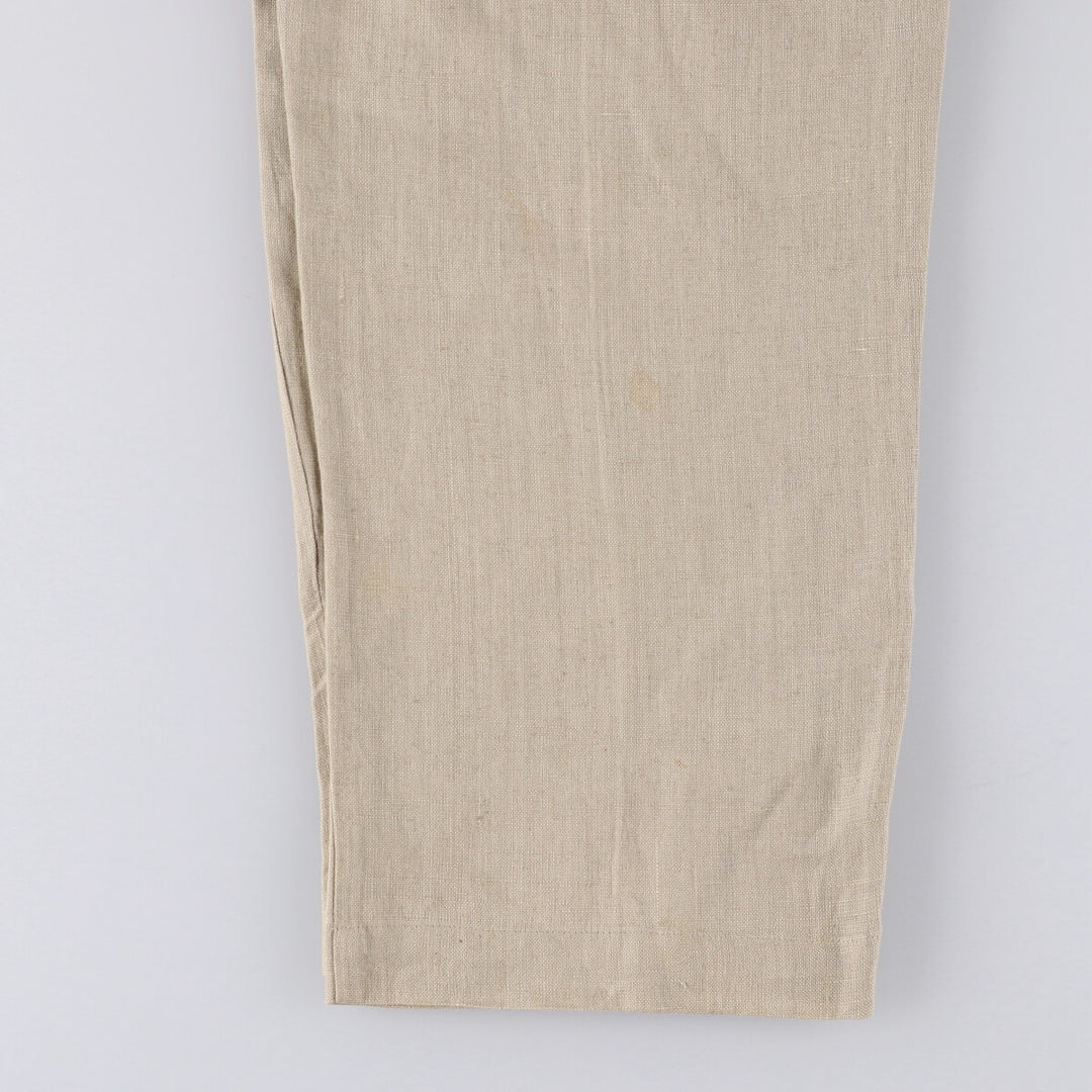 90'S J.Crew Two-pleat Linen Pants Slacks Men's Vintage W33 linen Beige type Vintage Second Hand