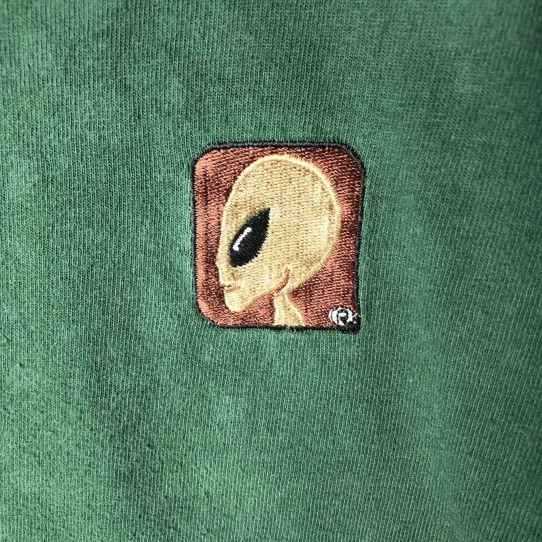 90'S ONEITA POWER-T Alien Embroidered T-shirt Made in USA Men's L Size Vintage cotton Green type dark green Vintage Second Hand
