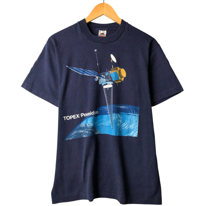 90'S Fruit of the Loom TOPEX POSEIDON Printed T-shirt Made in USA Men's M Vintage cotton Navy blue Vintage Second Hand