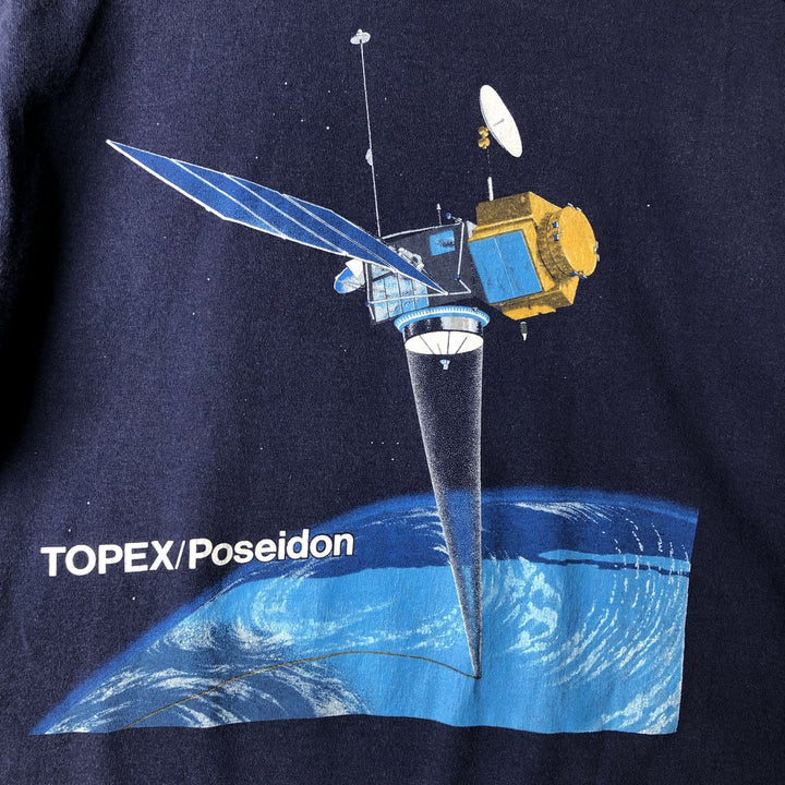 90'S Fruit of the Loom TOPEX POSEIDON Printed T-shirt Made in USA Men's M Vintage cotton Navy blue Vintage Second Hand
