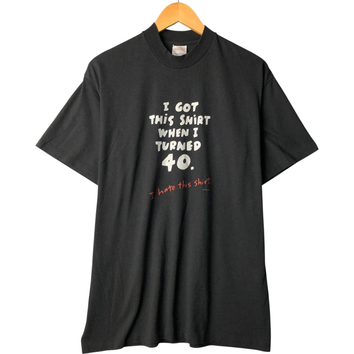 90'S CENTER STAR Message Print T-Shirt Made in USA Men's XL Vintage polyester black type Vintage Second Hand