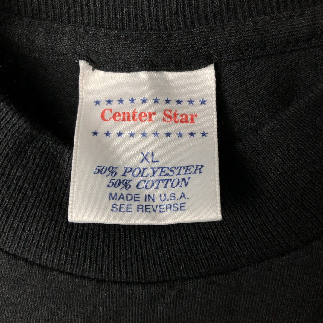 90'S CENTER STAR Message Print T-Shirt Made in USA Men's XL Vintage polyester black type Vintage Second Hand