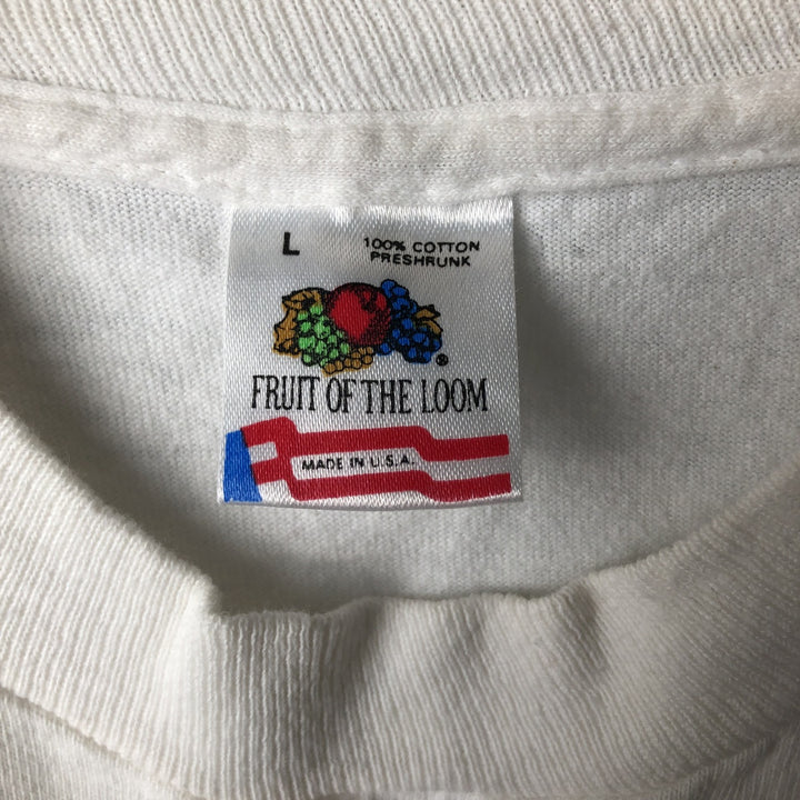 90'S Fruit of the Loom printed T-shirt, made in the USA, men's size L, vintage cotton white type Vintage Second Hand