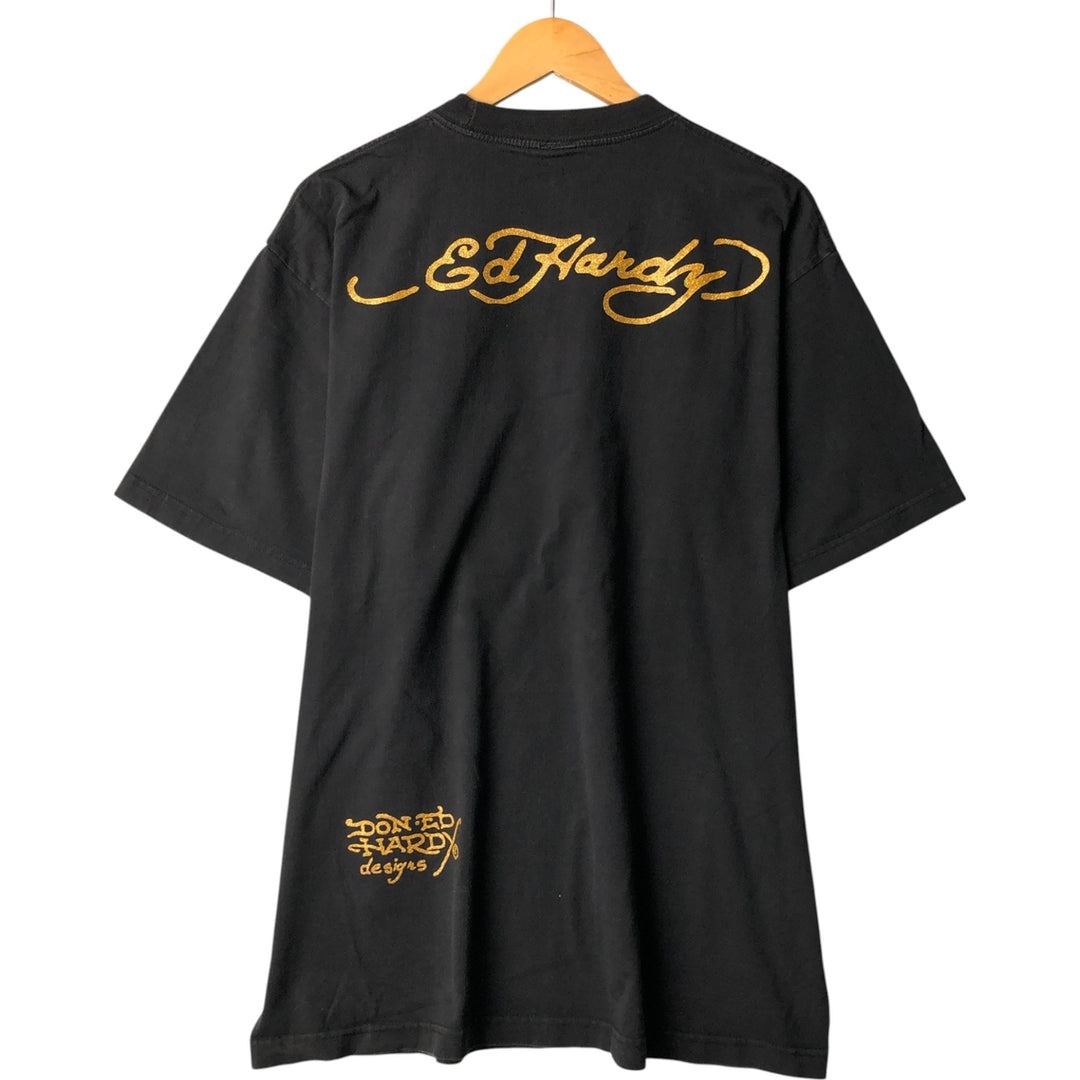Ed Hardy ED HARDY short sleeve printed T-shirt, men's size XL cotton black type Vintage Second Hand
