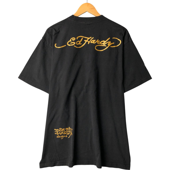 Ed Hardy ED HARDY short sleeve printed T-shirt, men's size XL cotton black type Vintage Second Hand