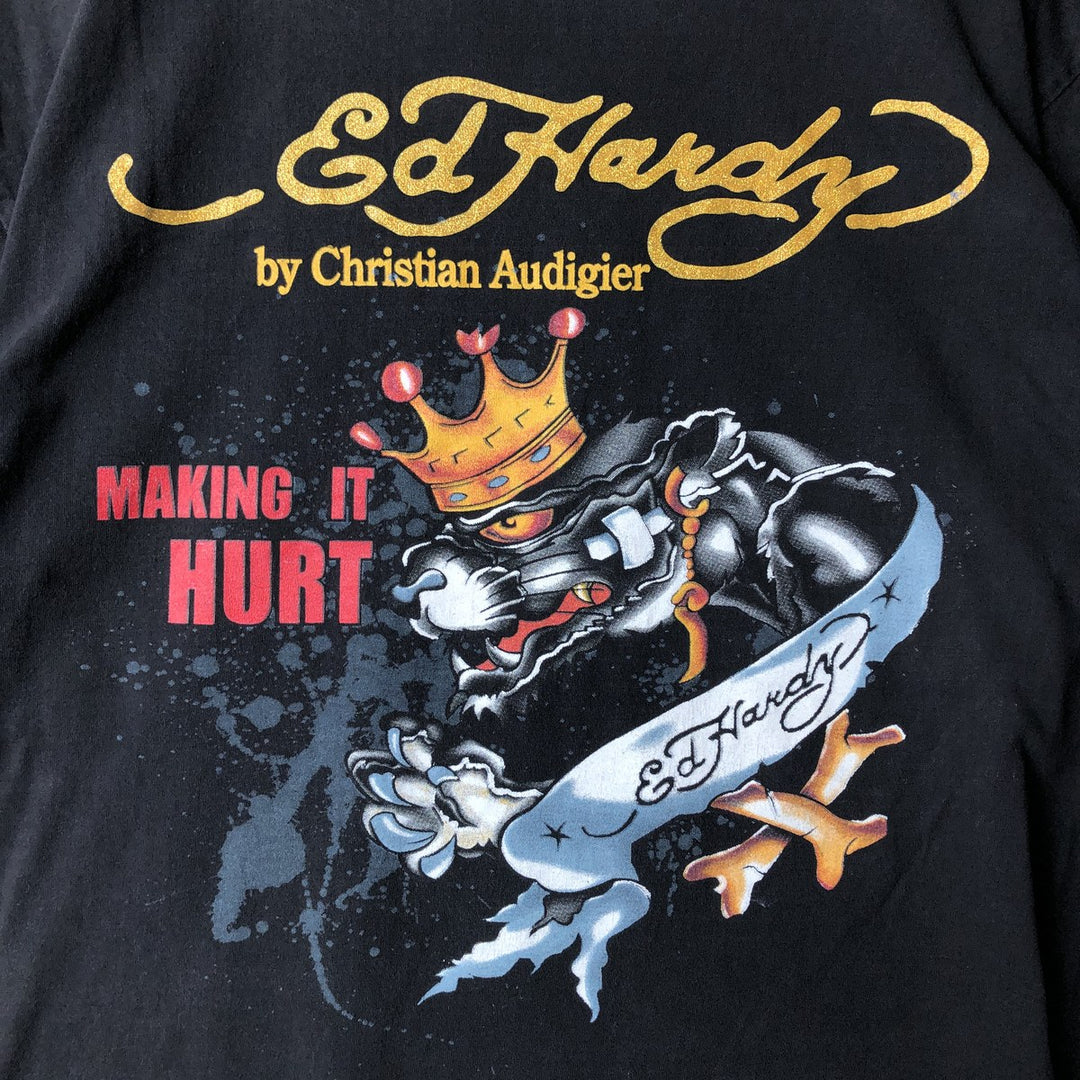 Ed Hardy ED HARDY short sleeve printed T-shirt, men's size XL cotton black type Vintage Second Hand