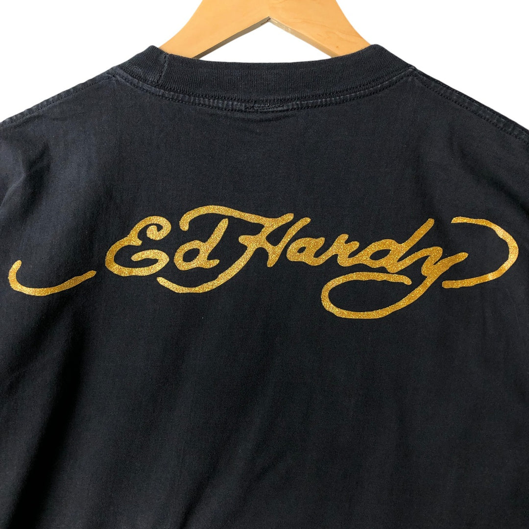 Ed Hardy ED HARDY short sleeve printed T-shirt, men's size XL cotton black type Vintage Second Hand