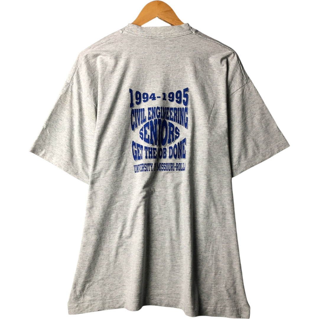 90'S Fruit of the Loom College T-shirt, Made in USA, Men's XL, Vintage cotton gray type Vintage Second Hand