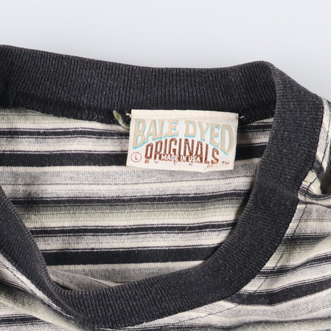 90'S Bale Dyed Originals Striped T-shirt Made in USA Men's Size L Vintage cotton gray type Vintage Second Hand