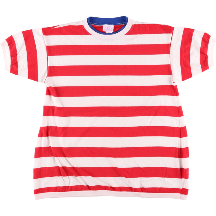 TAKE NINE Striped T-shirt Made in USA Men's M size polyester white type Vintage Second Hand