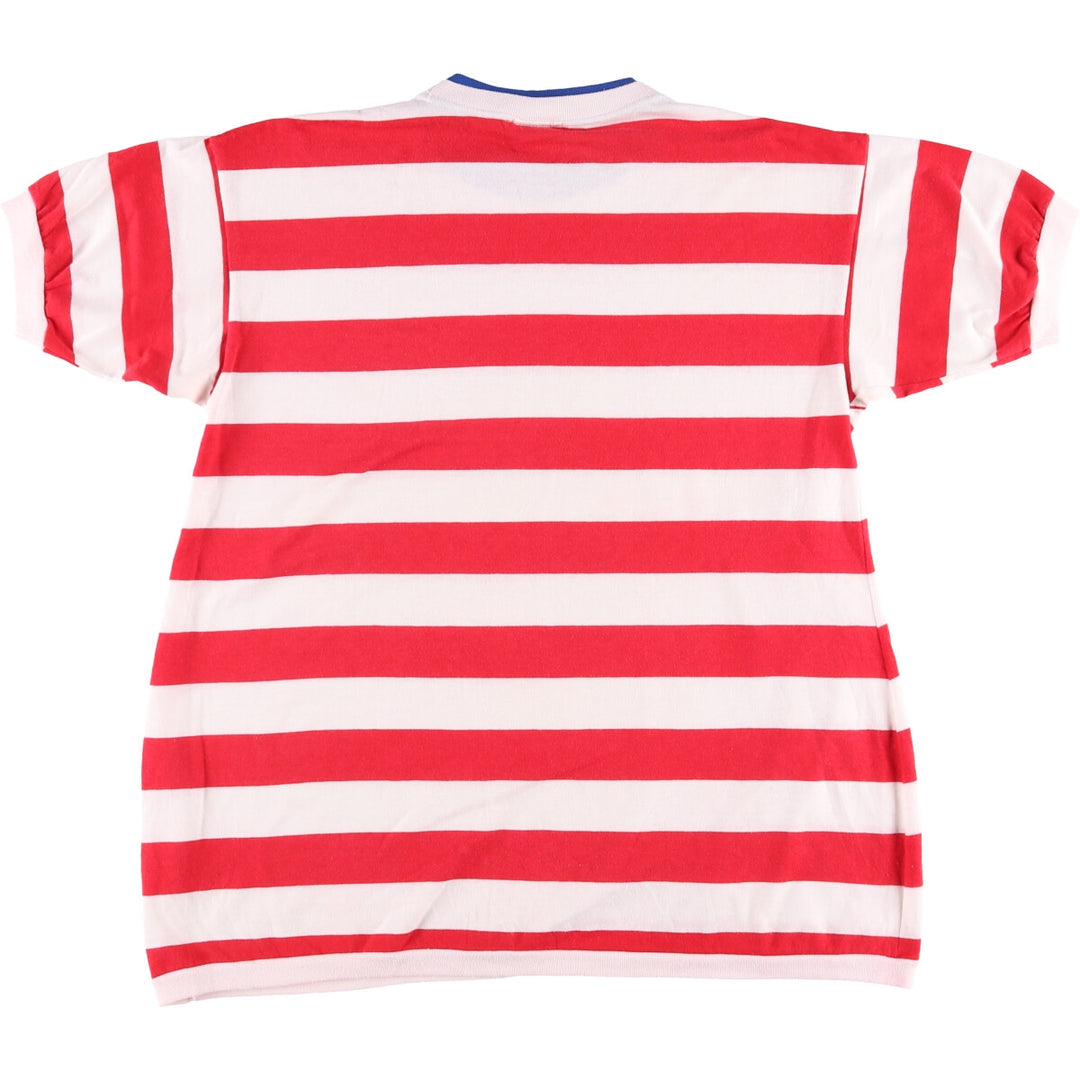 TAKE NINE Striped T-shirt Made in USA Men's M size polyester white type Vintage Second Hand