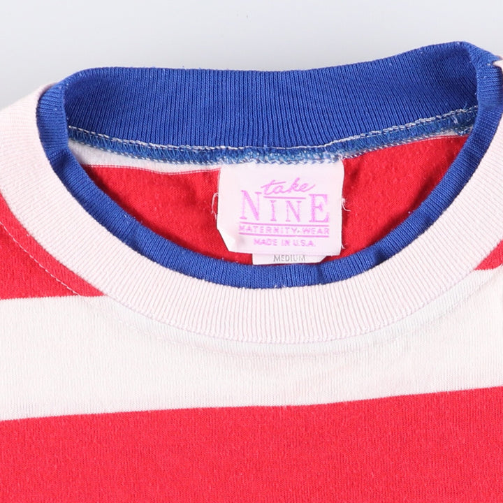 TAKE NINE Striped T-shirt Made in USA Men's M size polyester white type Vintage Second Hand