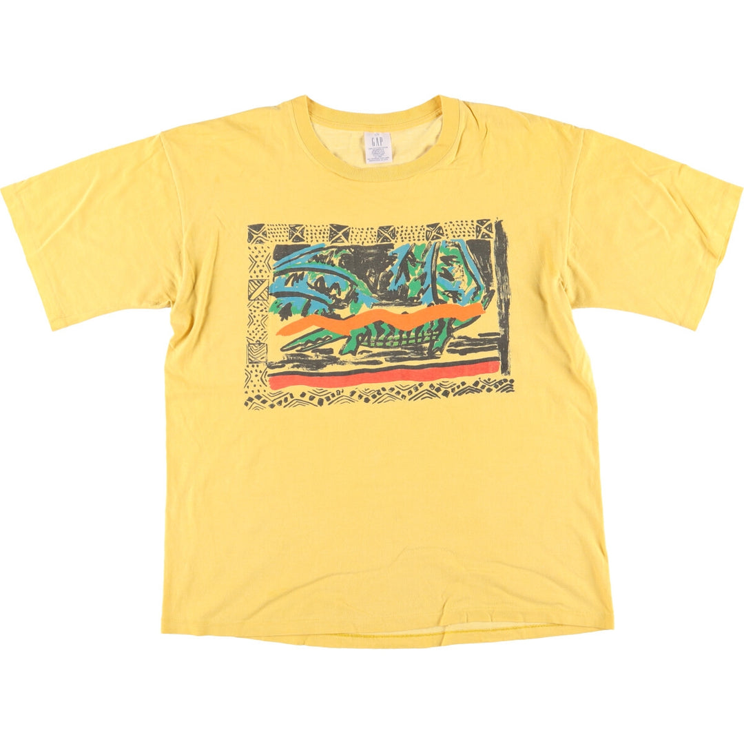90'S GAP Old Gap Short Sleeve Printed T-Shirt Made in USA Men's L Size Vintage cotton yellow type Vintage Second Hand