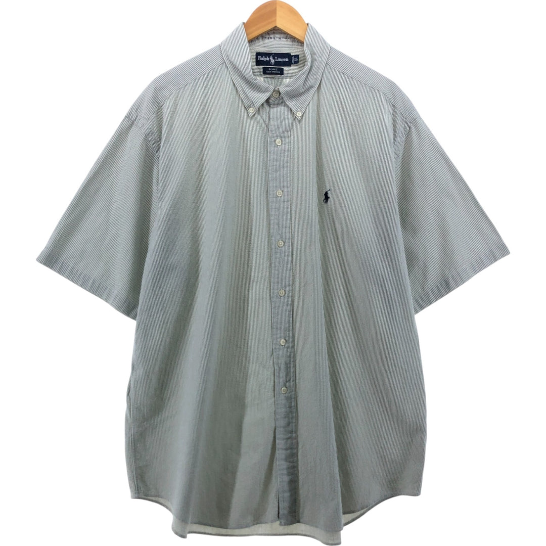 Ralph Lauren BLAKE Seersucker Short Sleeve Button Down Striped Shirt Men's XL cotton green type Vintage Second Hand