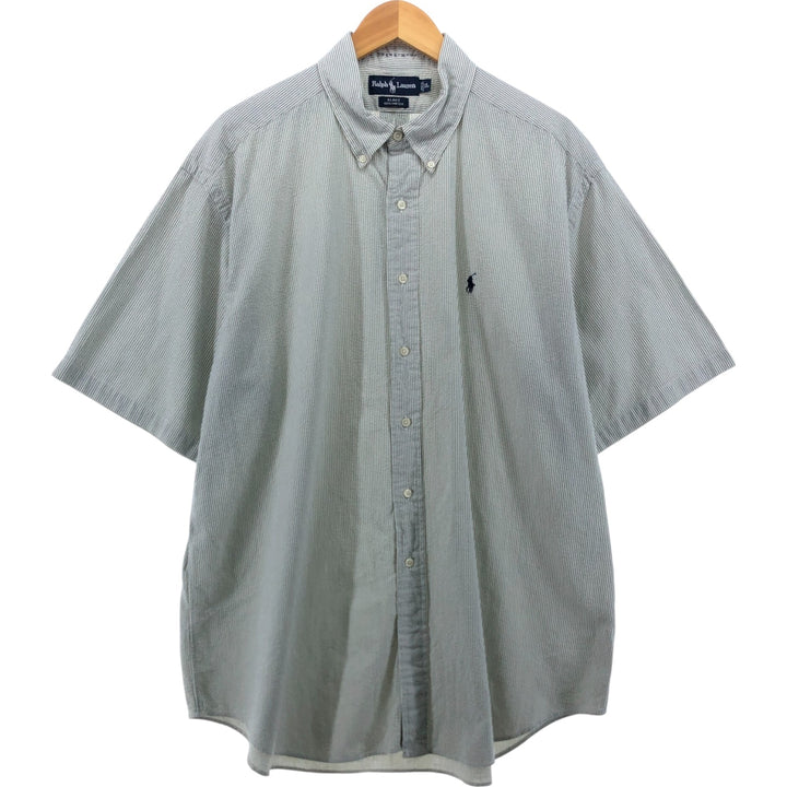 Ralph Lauren BLAKE Seersucker Short Sleeve Button Down Striped Shirt Men's XL cotton green type Vintage Second Hand