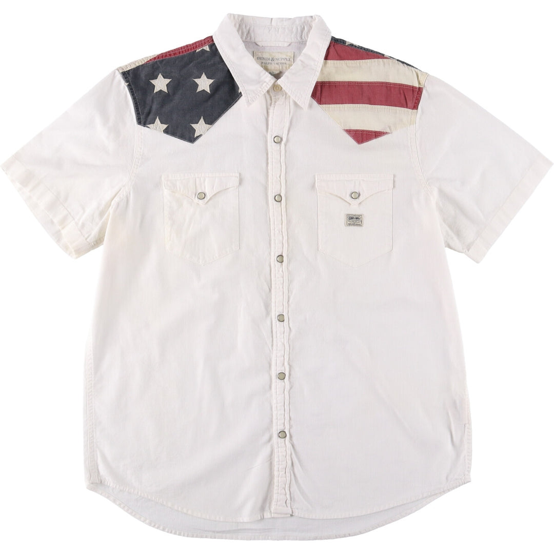 Ralph Lauren DENIM AND SUPPLY Stars and Stripes Short Sleeve Western Shirt Men's XL cotton white type Vintage Second Hand