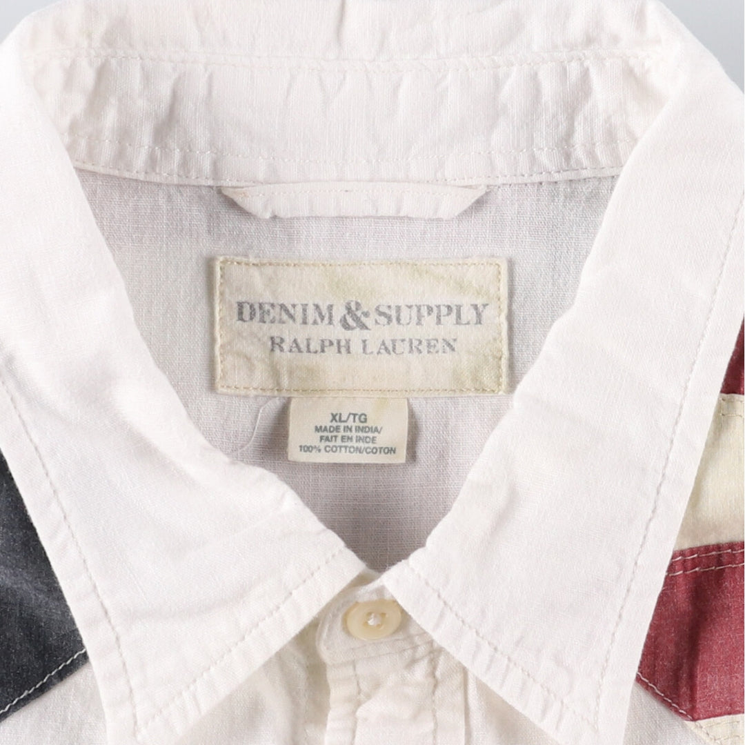 Ralph Lauren DENIM AND SUPPLY Stars and Stripes Short Sleeve Western Shirt Men's XL cotton white type Vintage Second Hand
