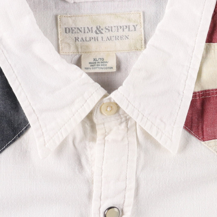 Ralph Lauren DENIM AND SUPPLY Stars and Stripes Short Sleeve Western Shirt Men's XL cotton white type Vintage Second Hand