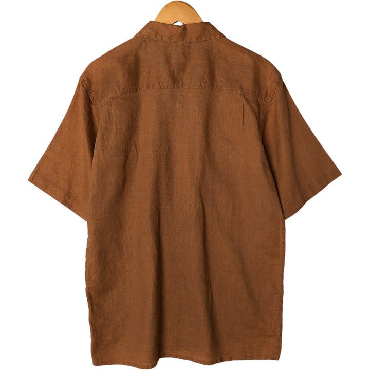 BRUNO Short Sleeve Open Collar Linen Shirt, Box Shirt, Men's Size M linen brown type Vintage Second Hand