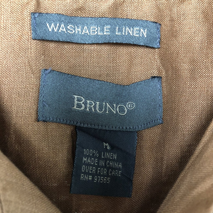 BRUNO Short Sleeve Open Collar Linen Shirt, Box Shirt, Men's Size M linen brown type Vintage Second Hand