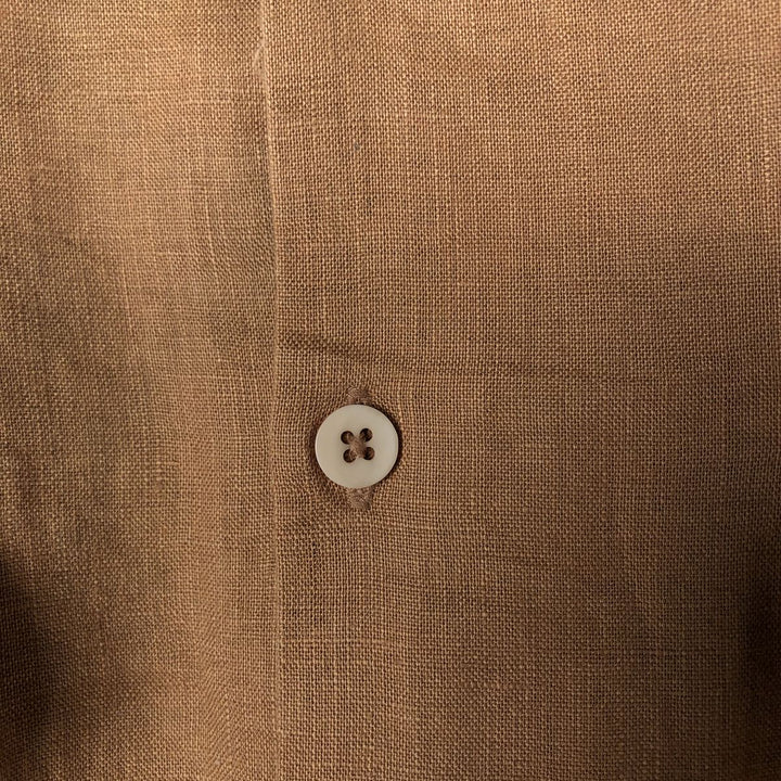 BRUNO Short Sleeve Open Collar Linen Shirt, Box Shirt, Men's Size M linen brown type Vintage Second Hand