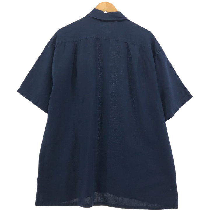 00s~ NAUTICA Short Sleeve Linen Shirt, Box Shirt, Men's XL Size linen navy blue type Vintage Second Hand