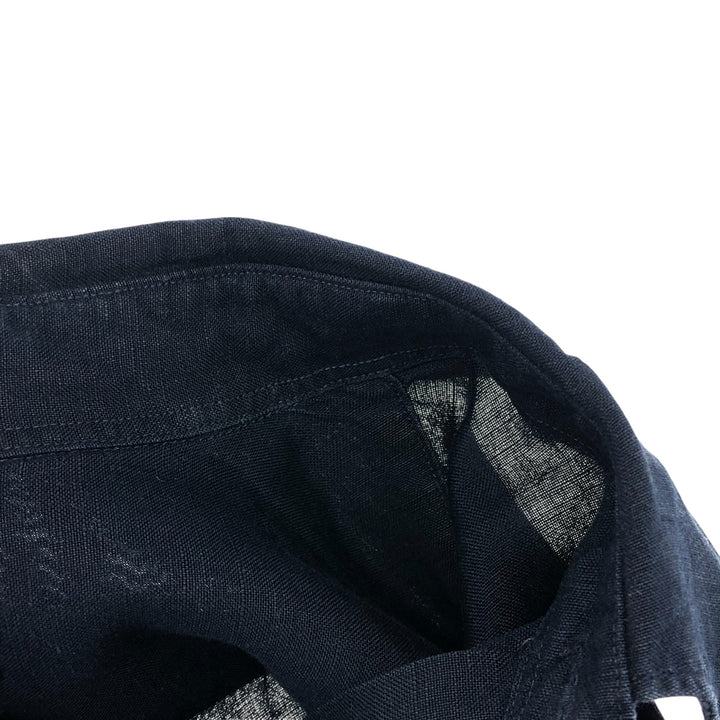 00s~ NAUTICA Short Sleeve Linen Shirt, Box Shirt, Men's XL Size linen navy blue type Vintage Second Hand