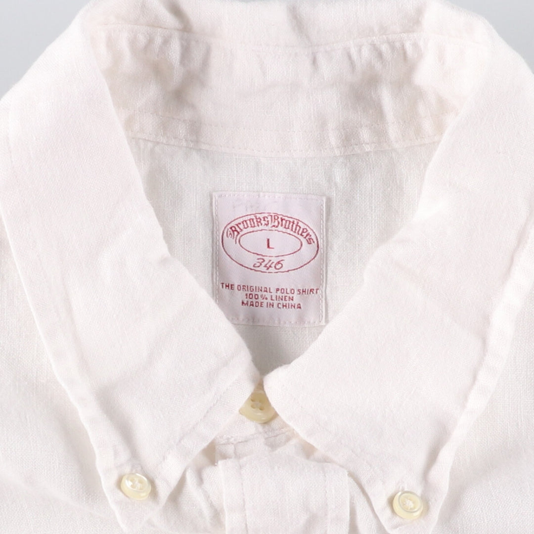 Brooks Brothers 346 short sleeve linen button-down shirt, men's size L linen white type Vintage Second Hand