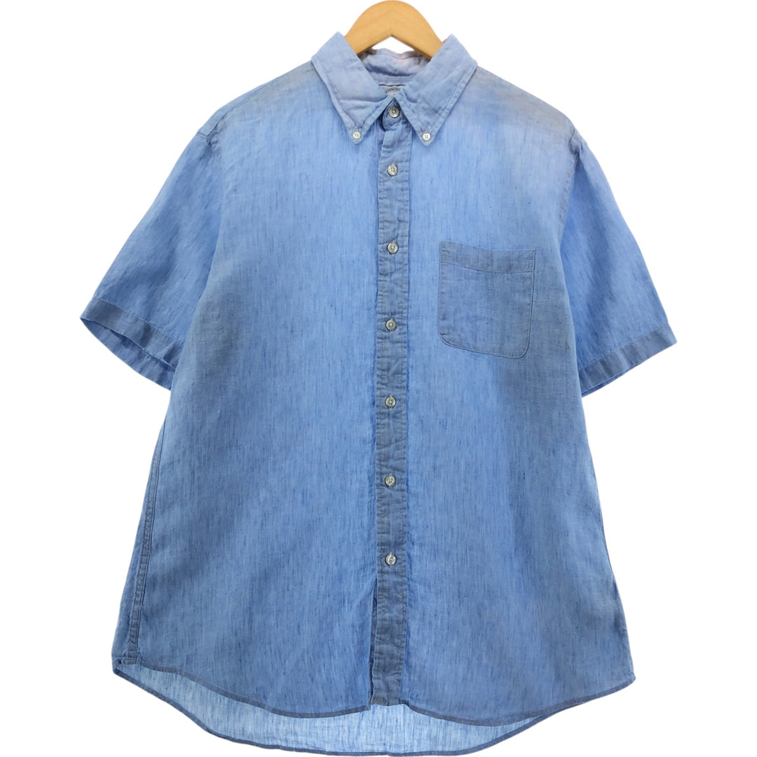 Brooks Brothers 1818 short sleeve linen button-down shirt, men's size L linen Blue type light blue Vintage Second Hand