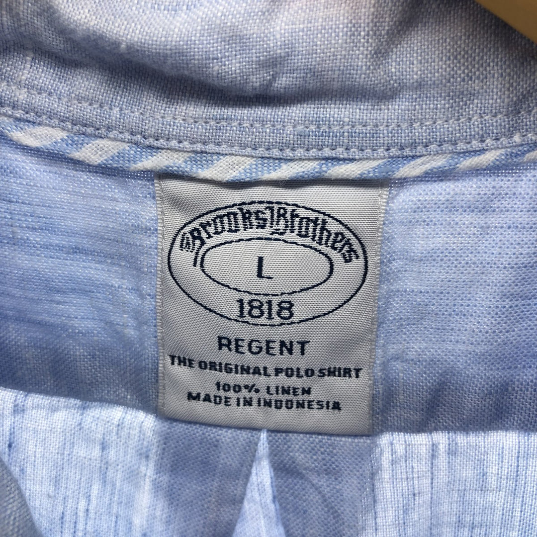 Brooks Brothers 1818 short sleeve linen button-down shirt, men's size L linen Blue type light blue Vintage Second Hand