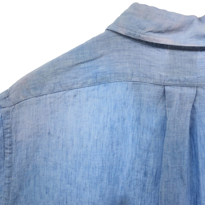 Brooks Brothers 1818 short sleeve linen button-down shirt, men's size L linen Blue type light blue Vintage Second Hand