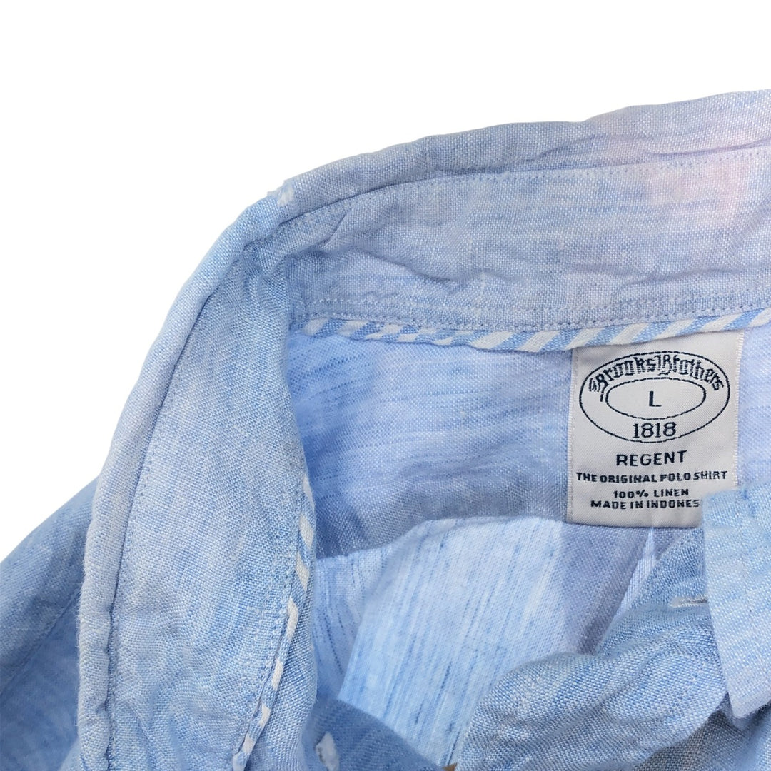 Brooks Brothers 1818 short sleeve linen button-down shirt, men's size L linen Blue type light blue Vintage Second Hand