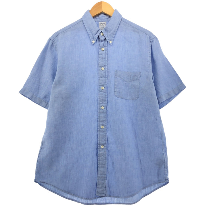 Brooks Brothers Est.1818 short sleeve linen button-down shirt, men's size L linen Blue type light blue Vintage Second Hand