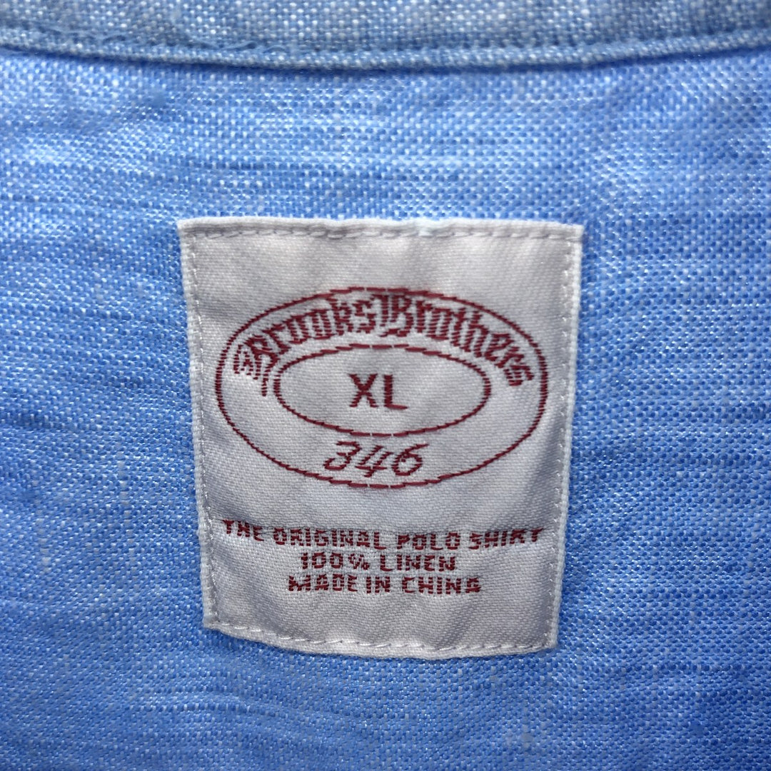 Brooks Brothers 346 short sleeve linen button down shirt, men's size XL linen Blue type light blue Vintage Second Hand
