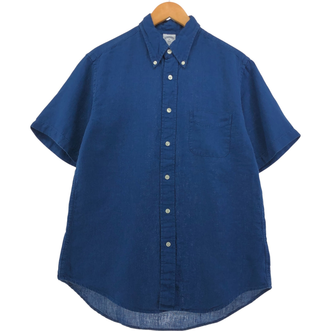 Brooks Brothers 1818 REGENT short sleeve linen button down shirt, men's size M linen Navy blue Vintage Second Hand
