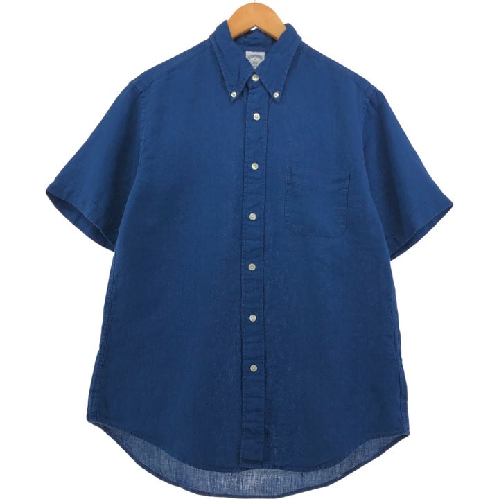 Brooks Brothers 1818 REGENT short sleeve linen button down shirt, men's size M linen Navy blue Vintage Second Hand