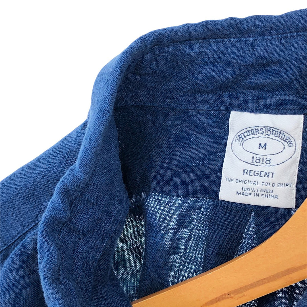 Brooks Brothers 1818 REGENT short sleeve linen button down shirt, men's size M linen Navy blue Vintage Second Hand