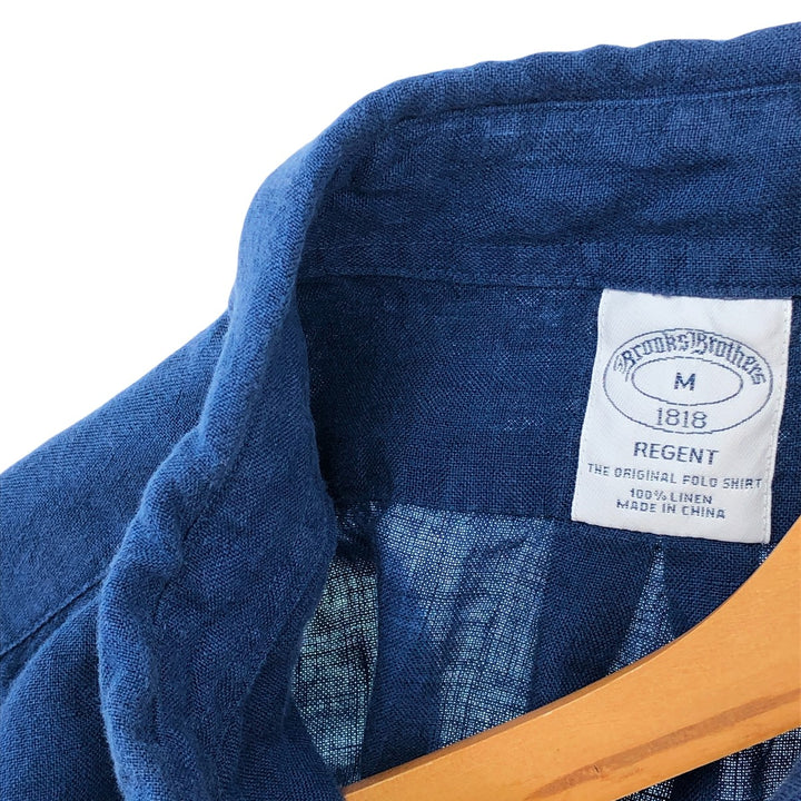 Brooks Brothers 1818 REGENT short sleeve linen button down shirt, men's size M linen Navy blue Vintage Second Hand