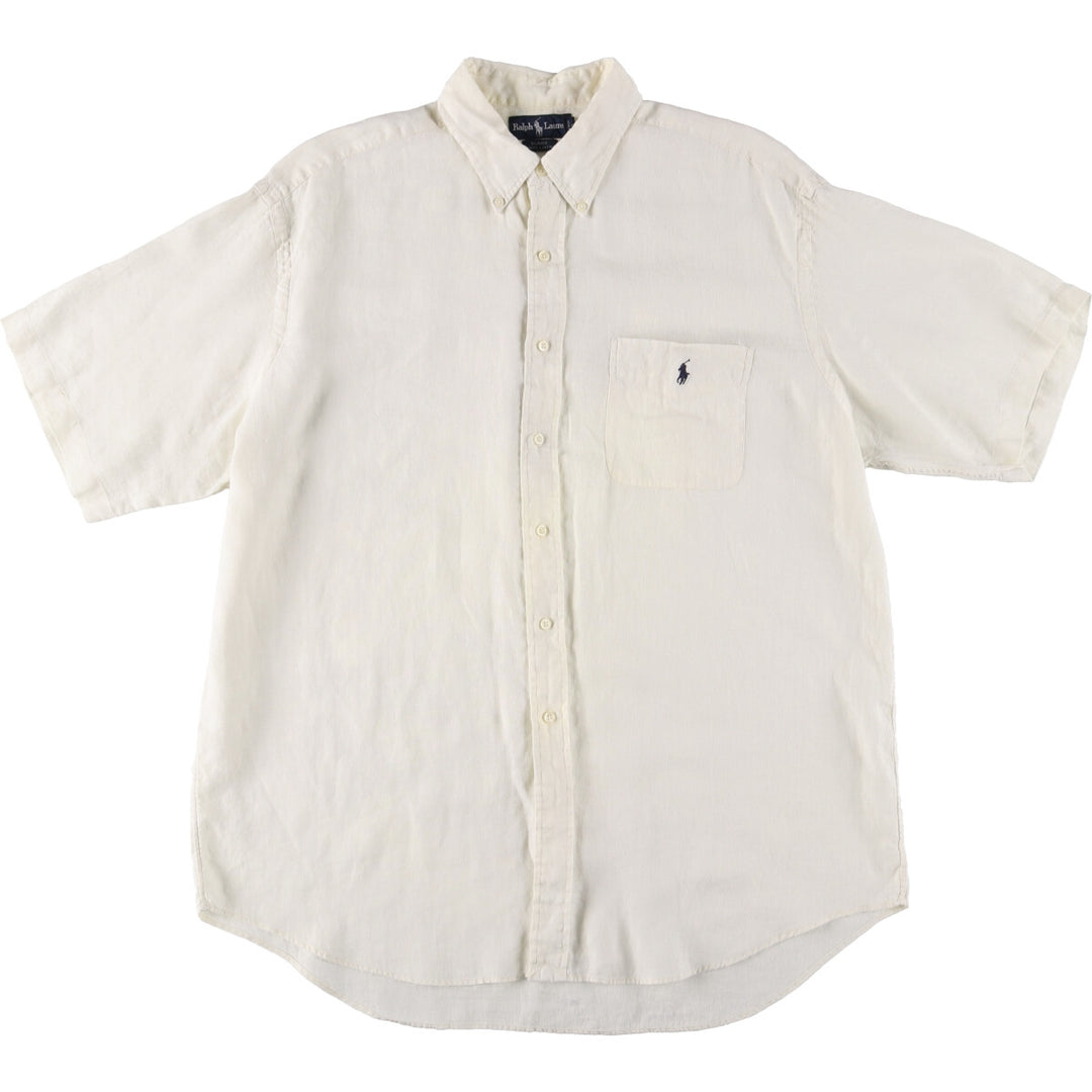Ralph Lauren BLAIRE short sleeve linen button down shirt, men's XL size linen unbleached Vintage Second Hand