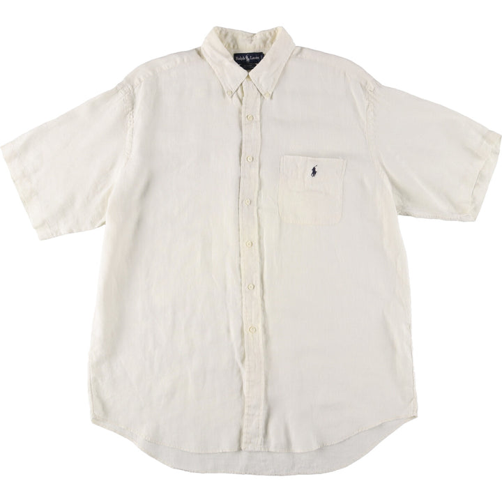 Ralph Lauren BLAIRE short sleeve linen button down shirt, men's XL size linen unbleached Vintage Second Hand