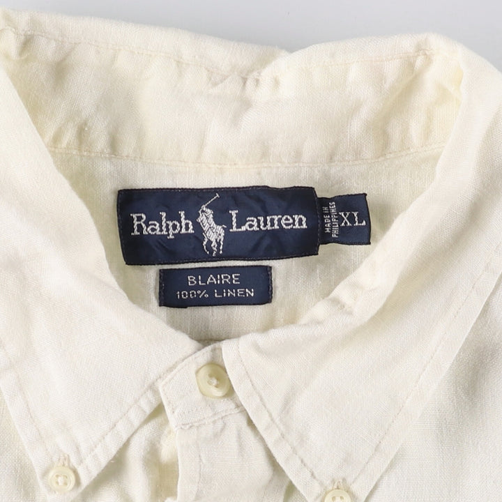 Ralph Lauren BLAIRE short sleeve linen button down shirt, men's XL size linen unbleached Vintage Second Hand