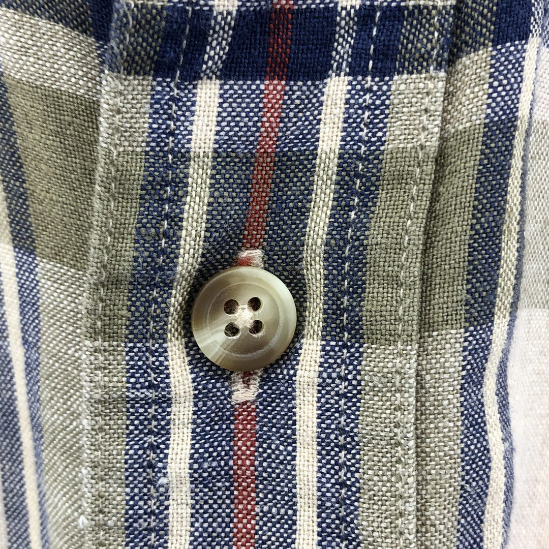 90'S Ralph Lauren Chaps Check Pattern Short Sleeve Linen Button Down Shirt Men's Size L Vintage linen Beige type Vintage Second Hand