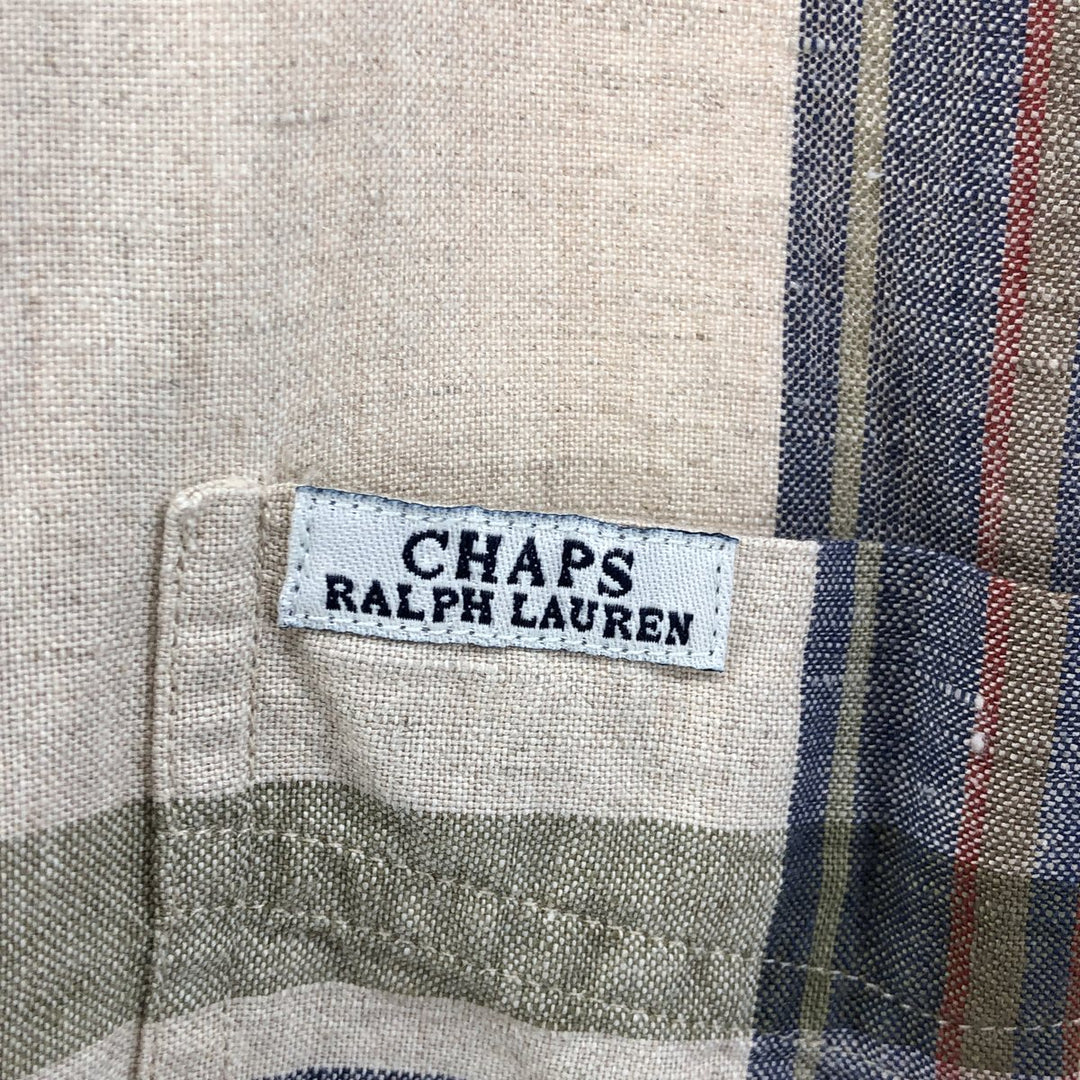 90'S Ralph Lauren Chaps Check Pattern Short Sleeve Linen Button Down Shirt Men's Size L Vintage linen Beige type Vintage Second Hand