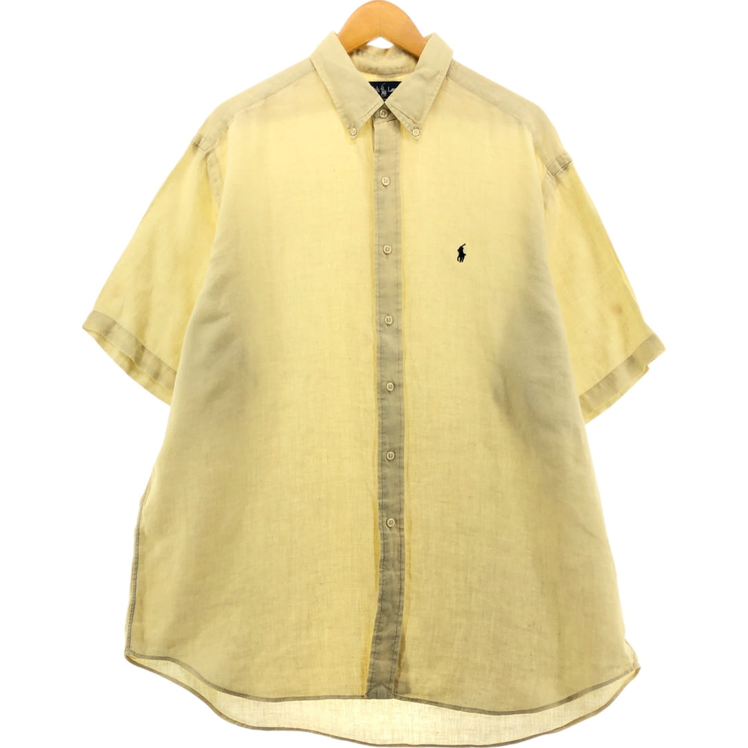 Ralph Lauren BLAKE short sleeve linen button down shirt, men's XL size linen ivory Vintage Second Hand