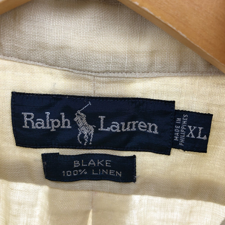 Ralph Lauren BLAKE short sleeve linen button down shirt, men's XL size linen ivory Vintage Second Hand