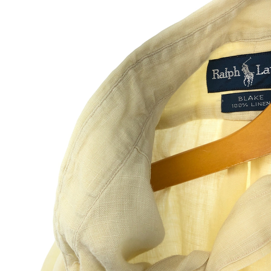 Ralph Lauren BLAKE short sleeve linen button down shirt, men's XL size linen ivory Vintage Second Hand