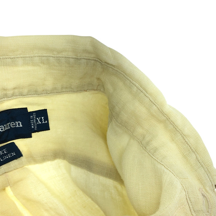 Ralph Lauren BLAKE short sleeve linen button down shirt, men's XL size linen ivory Vintage Second Hand